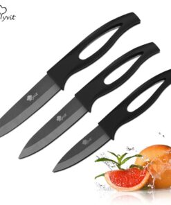 Coffret Couteau Céramique Lame Noire, Manche en Plastique avec Couvercle pour la Cuisson et l'Épluchage des Fruits, Opaque de Cuisine, 3 po, 4 po, 5 po