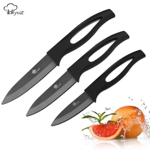 Coffret Couteau Céramique Lame Noire, Manche en Plastique avec Couvercle pour la Cuisson et l'Épluchage des Fruits, Opaque de Cuisine, 3 po, 4 po, 5 po